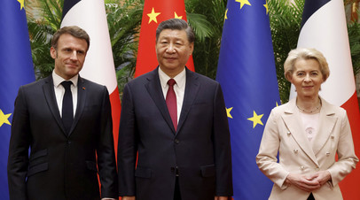 Трёхсторонняя встреча председателя КНР Си Цзиньпина, президента Франции Эмманюэля Макрона и главы ЕК Урсулы фон дер Ляйен